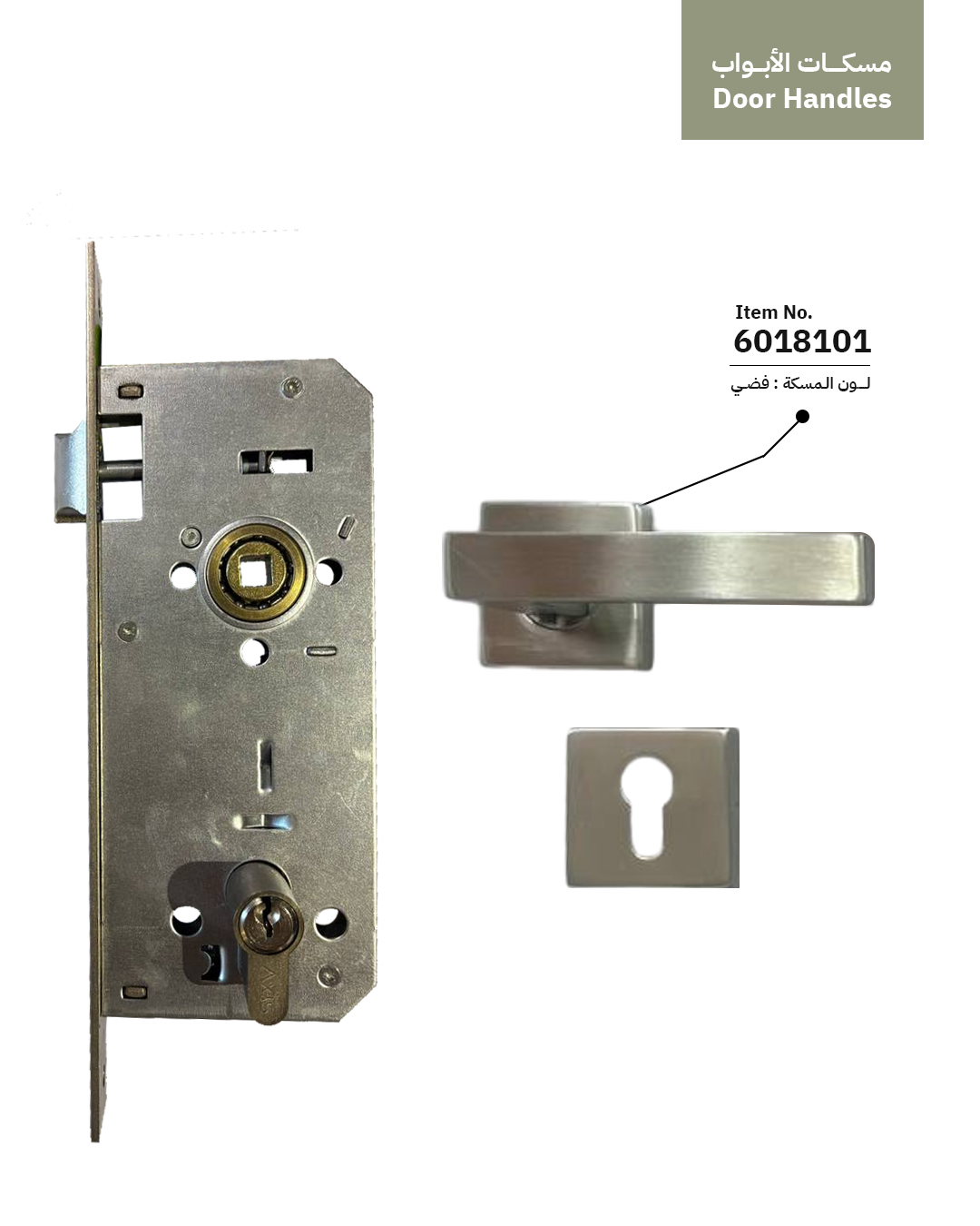 طقم ماسكة باب مع كيلون مع سلندر لون فضي 6018101 - الصورة 2